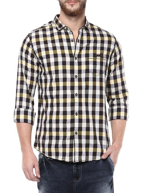 mufti mens yellow mid rise slim fit casual shirts - 13119421 - Very Small Image - 1