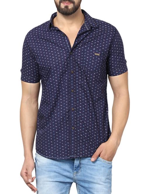 mufti mens navy mid rise slim fit casual shirts - 13119435 - Very Small Image - 1
