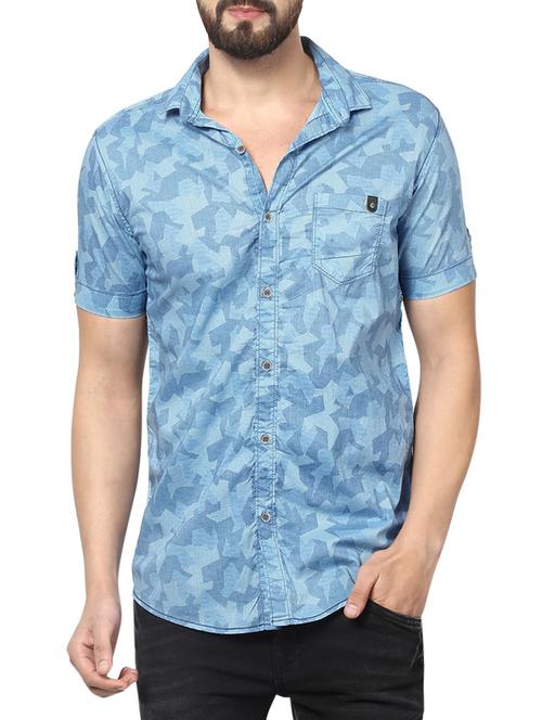 mufti mens blue mid rise slim fit casual shirts - 13119440 - Very Small Image - 1