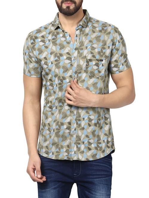 mufti mens khaki mid rise slim fit casual shirts - 13119477 - Very Small Image - 1
