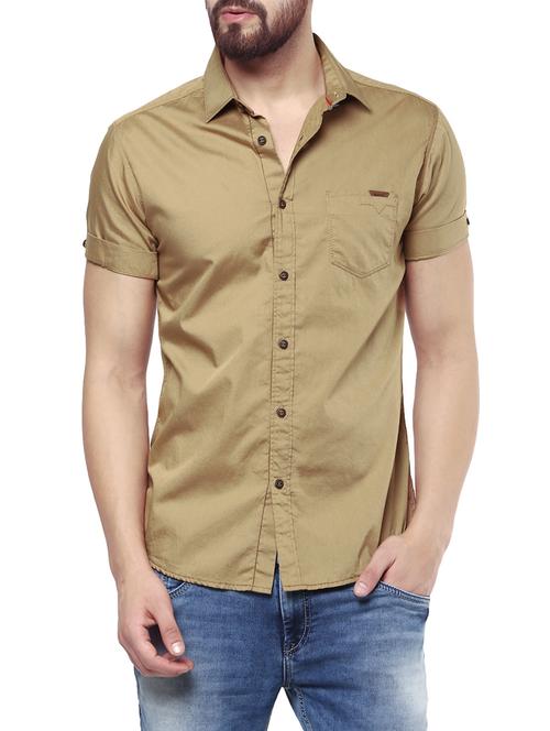 solid light brown cotton casual shirt - 13119494 - Very Small Image - 1