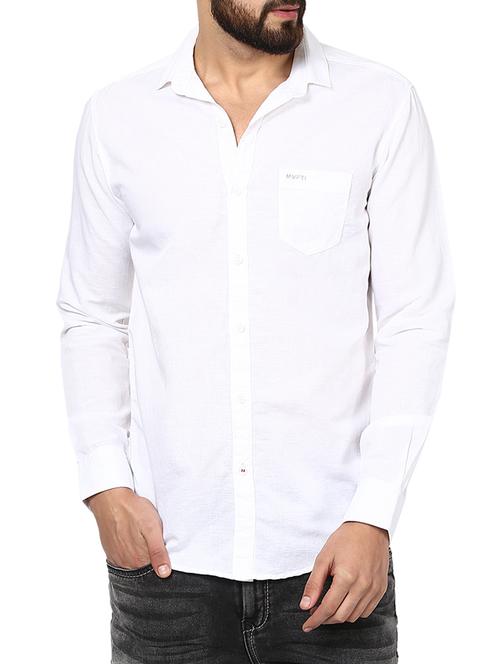 mufti mens white mid rise slim fit casual shirts - 13119500 - Very Small Image - 1