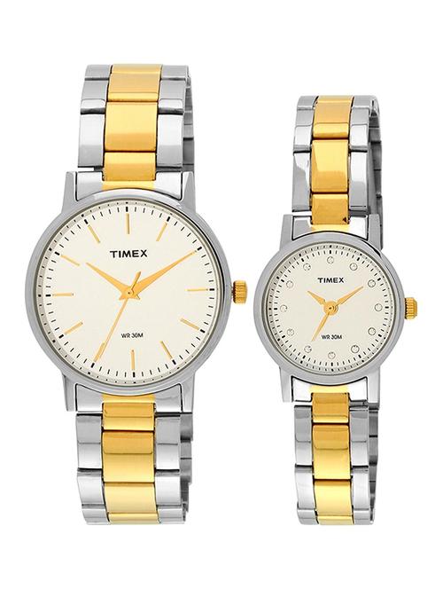 timex classics analog silver dial couple watch - tw00pr197 - 13121277 - Very Small Image - 1