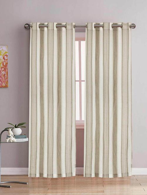 linen stripe beige door curtain (set of 2 pc) - 13121697 - Very Small Image - 1