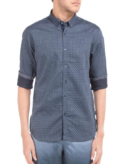 blue cotton printed casual shirt - 13121968 - Very Small Image - 1