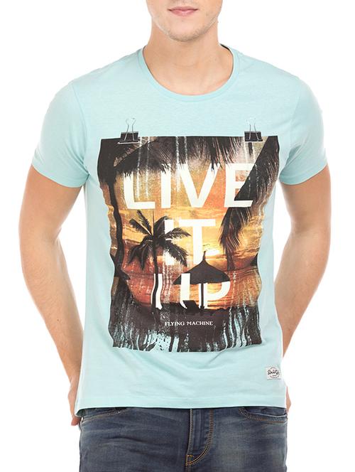 blue polyester printed t-shirt - 13122085 - Very Small Image - 1