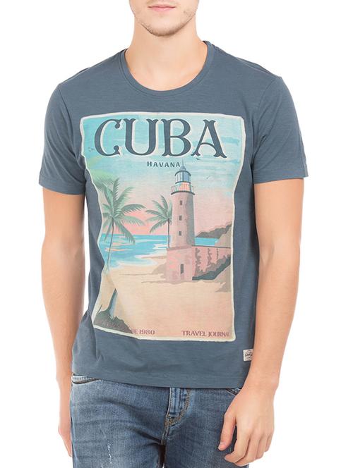 blue polyester printed t-shirt - 13122116 - Very Small Image - 1