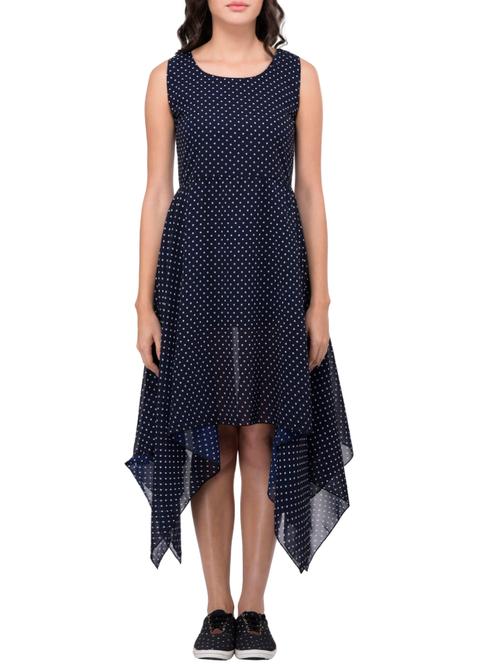navy blue polka dotted asymmetric dress - 13123766 - Very Small Image - 1