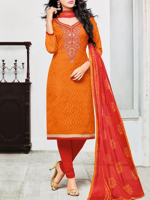 orange jacquard unstitched suit - 13124006 - Very Small Image - 1