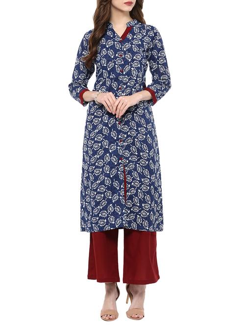 indigo cotton straight kurta - 13128563 - Very Small Image - 1