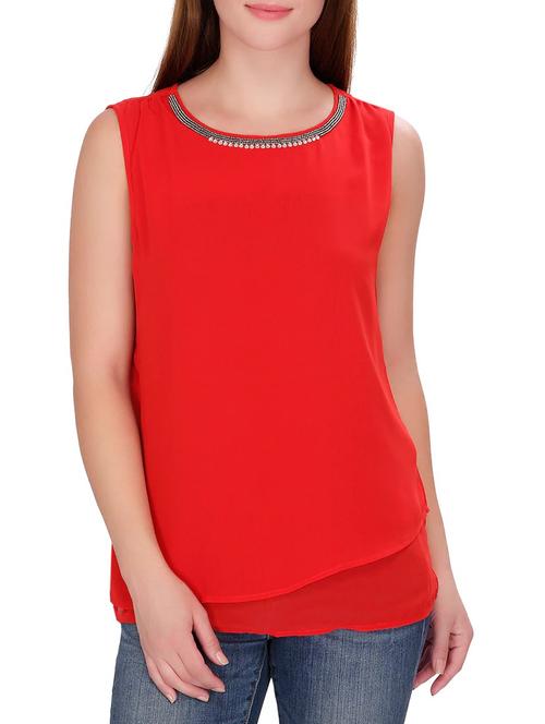 red georgette plus top - 13128567 - Very Small Image - 1
