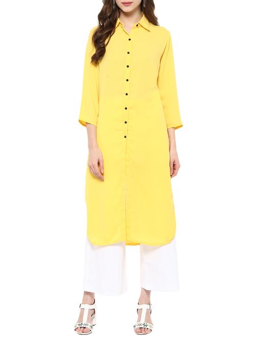 yellow cotton straight kurta - 13130114 - Very Small Image - 1