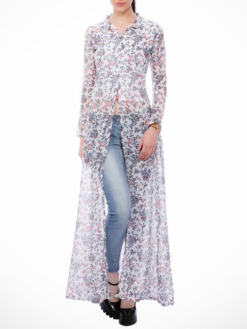 shirt collar front slit sheer tunic - 13131434 - Very Small Image - 1