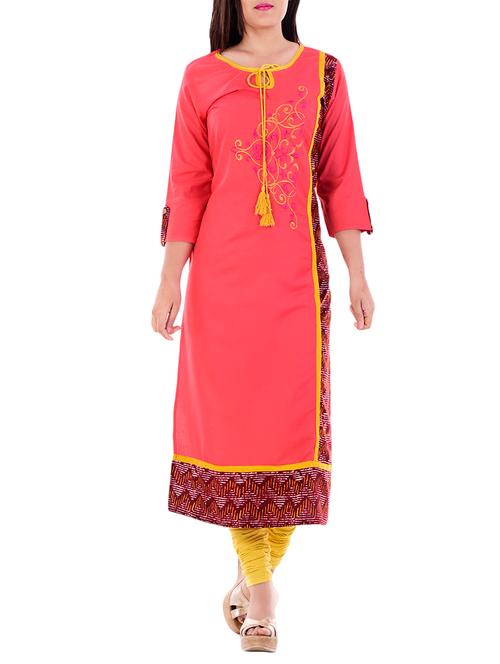orange rayon embroidered straight kurta - 13132193 - Very Small Image - 1