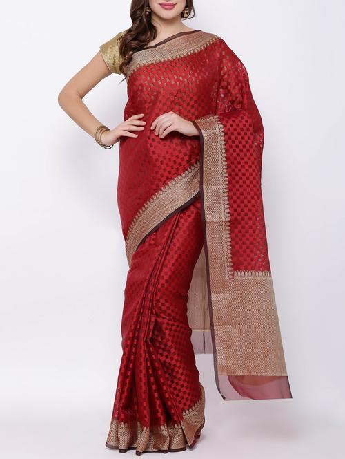red cotton saree with blouse - 13134874 - Very Small Image - 1