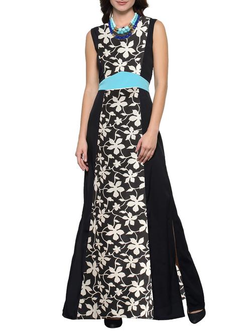contrast waist floral maxi dress - 13134938 - Very Small Image - 1