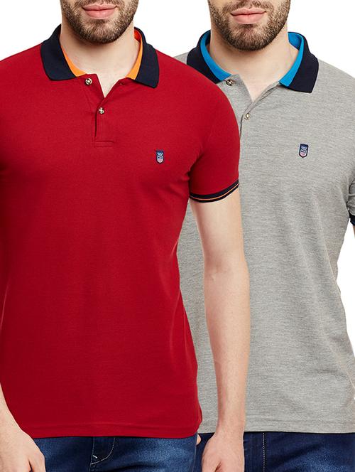 red grey set of 2 cotton t-shirt - 13135992 - Very Small Image - 1