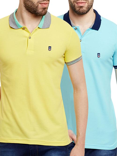 yellow blue set of 2 cotton t-shirt - 13135993 - Very Small Image - 1