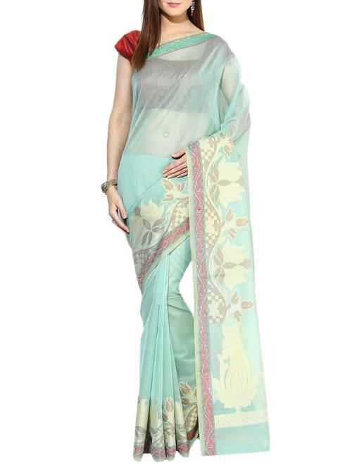 sky blue cotton bordered saree with blouse - 13137631 - Very Small Image - 1