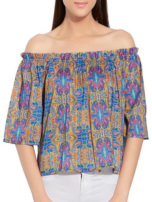 blue printed off shoulder top - 13142026 - Very Small Image - 1
