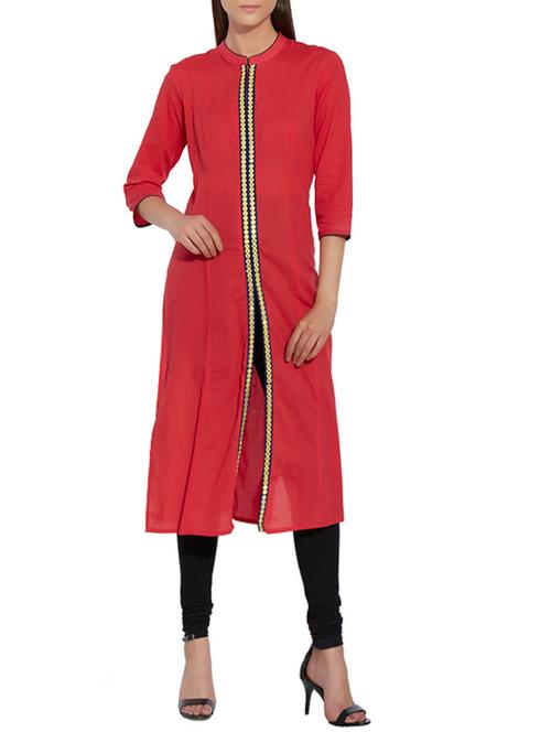 orange rayon aline kurta - 13142038 - Very Small Image - 1