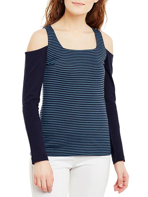cold shoulder striped tee - 13142352 - Very Small Image - 1