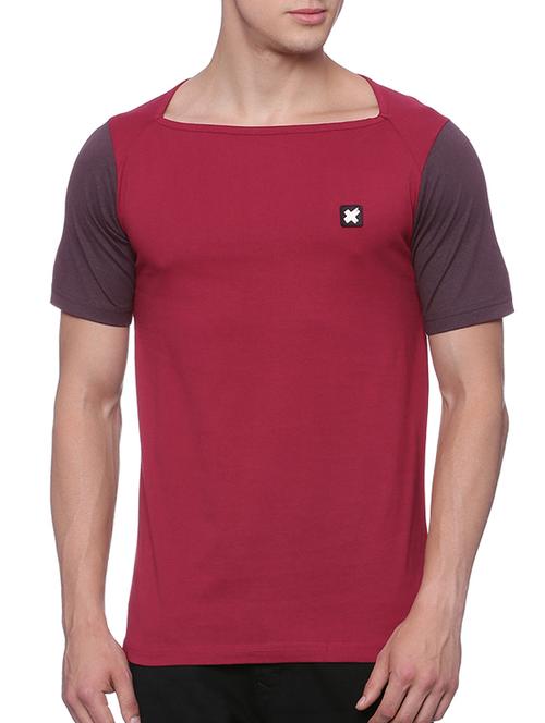 red cotton color block t-shirt - 13143230 - Very Small Image - 1