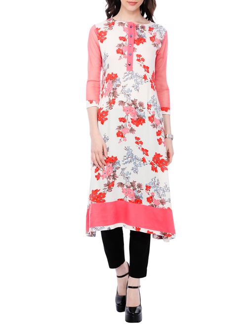 white rayon printed a-line kurta - 13143406 - Very Small Image - 1