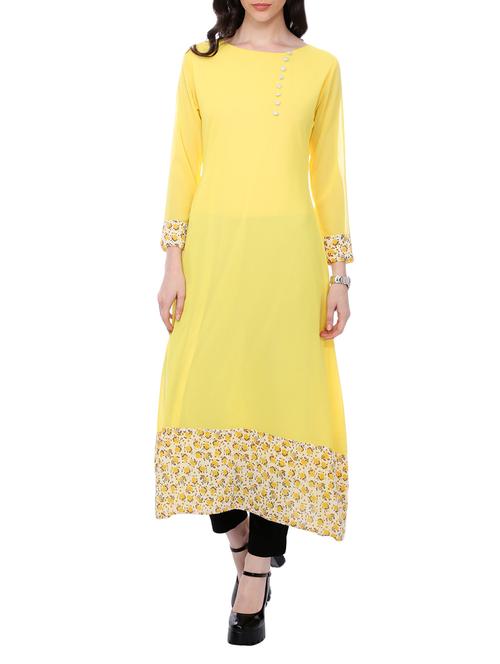 yellow georgette aline kurta - 13143408 - Very Small Image - 1