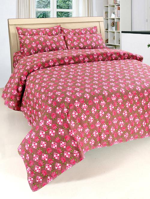furhome printed cotton double bed sheet with 2 pillow covers - 13144389 - Very Small Image - 1