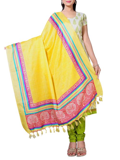 yellow art silk printed dupatta - 13144461 - Very Small Image - 1