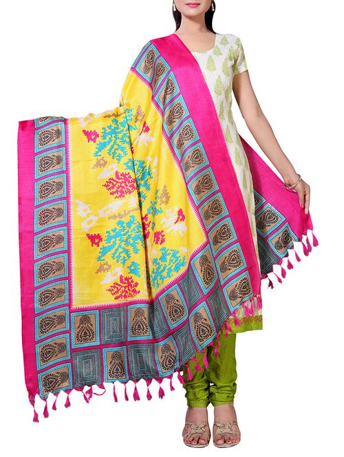 yellow art silk printed dupatta - 13144468 - Very Small Image - 1
