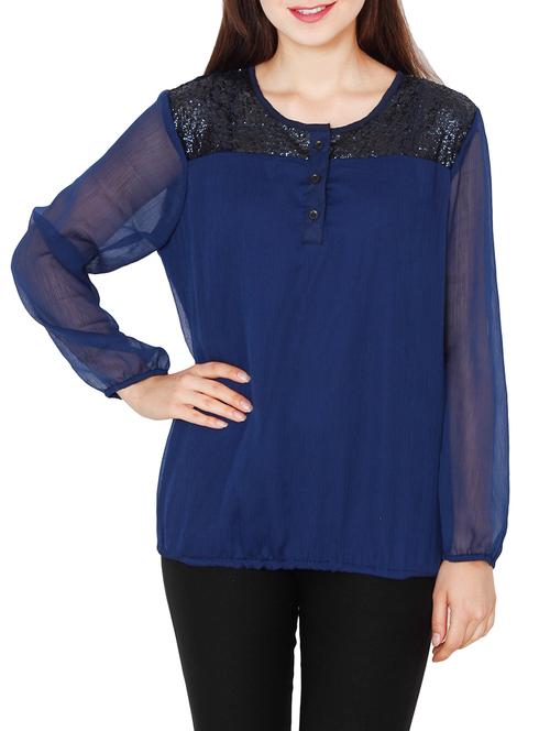 dark blue poly chiffon regular top - 13146696 - Very Small Image - 1