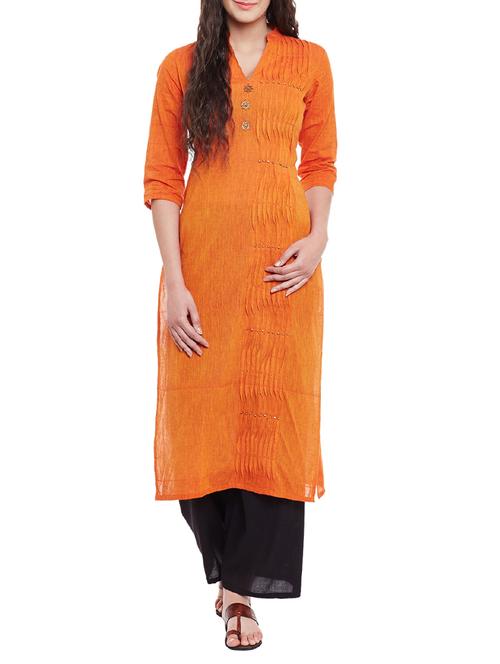 orange cotton straight kurta - 13146789 - Very Small Image - 1