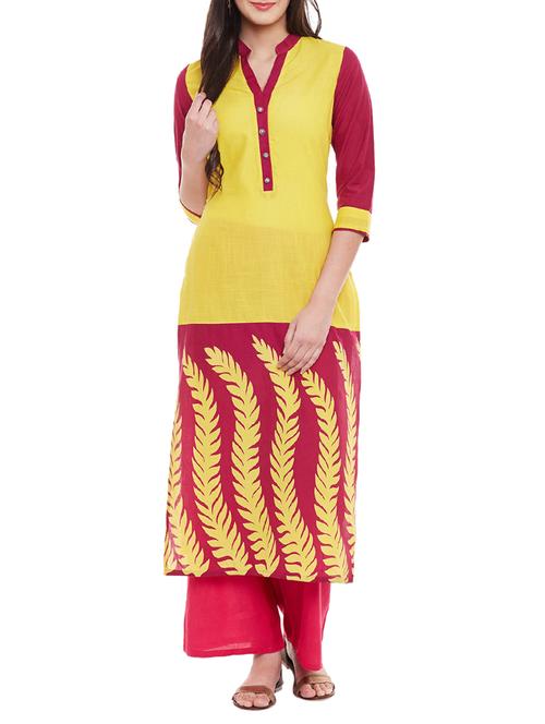 yellow cotton straight kurta - 13146794 - Very Small Image - 1
