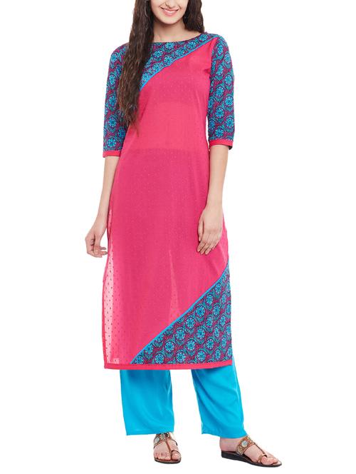 pink cotton straight kurta - 13146796 - Very Small Image - 1