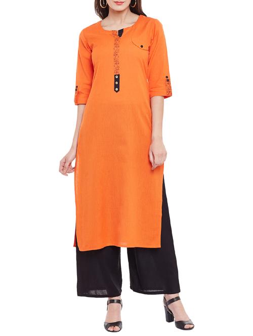 orange cotton straight kurta - 13146801 - Very Small Image - 1