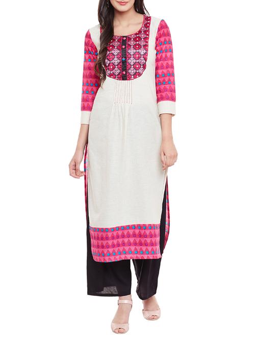 pink cotton straight kurta - 13146804 - Very Small Image - 1