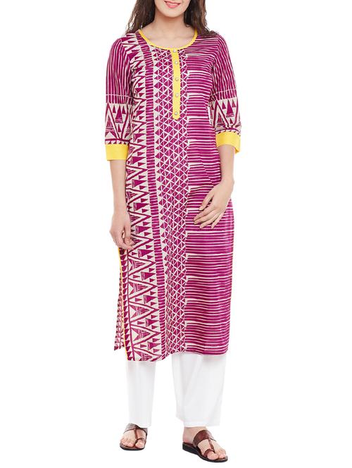 pink cotton straight kurta - 13146812 - Very Small Image - 1