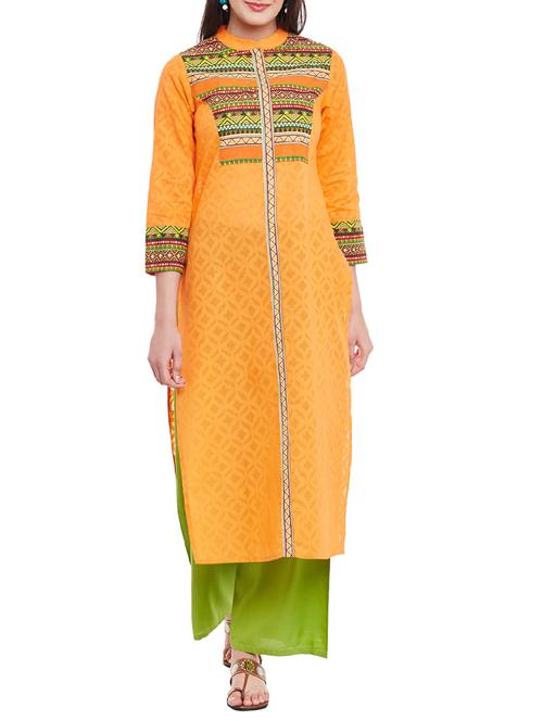 orange cotton straight kurta - 13146827 - Very Small Image - 1