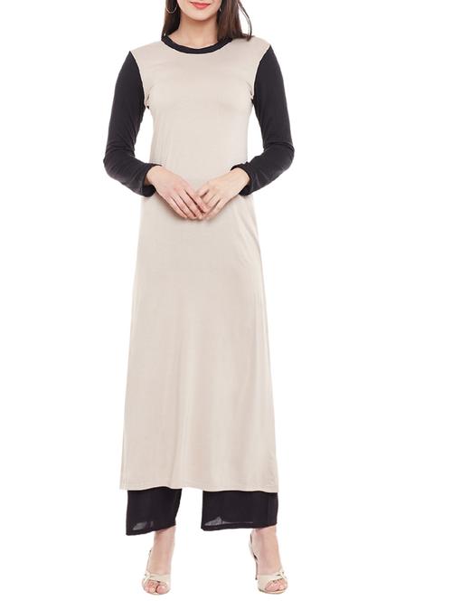 beige viscose straight kurta - 13146854 - Very Small Image - 1