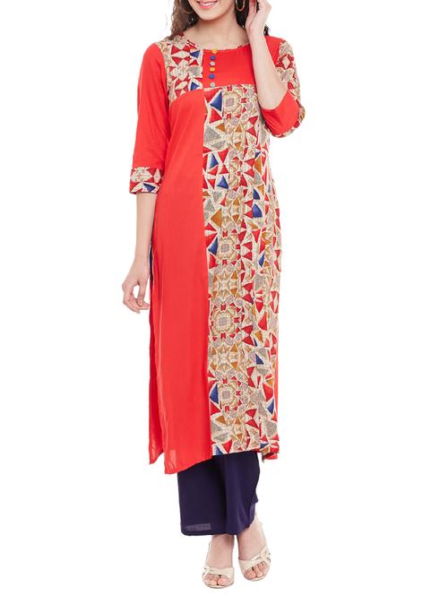 red rayon straight kurta - 13146864 - Very Small Image - 1