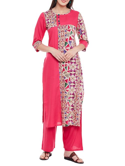 pink rayon straight kurta - 13146865 - Very Small Image - 1