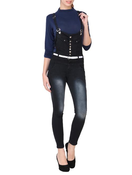 navy blue denim dungree jumpsuit - 13147637 - Very Small Image - 1