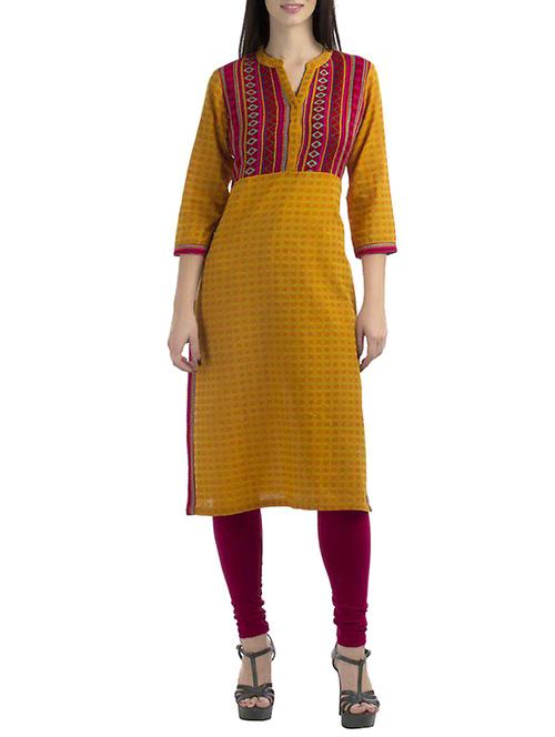 yellow cotton printed straight kurta - 13148089 - Very Small Image - 1