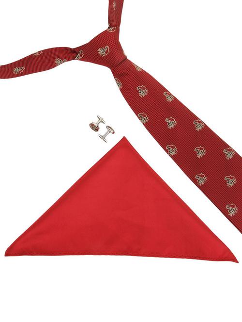 red micro fiber tie, cufflinks and a pocket square - 13148386 - Very Small Image - 1