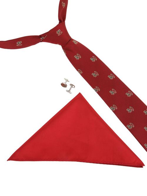 red micro fiber tie, cufflinks and a pocket square - 13148387 - Very Small Image - 1