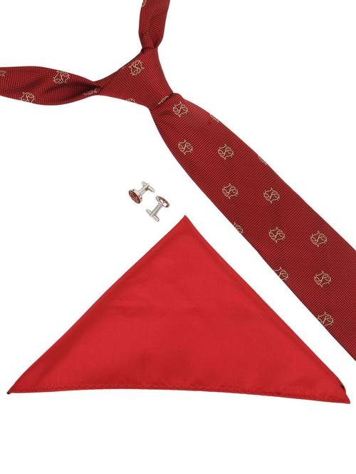red micro fiber tie, cufflinks and a pocket square - 13148393 - Very Small Image - 1