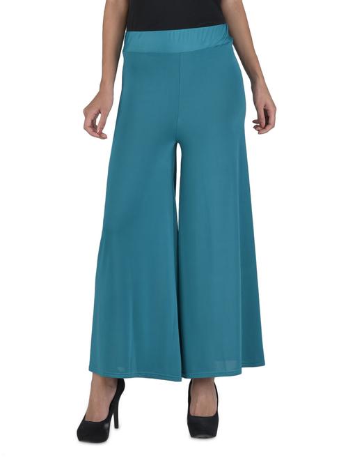 Solid teal poly viscose palazzos - 1314865 - Very Small Image - 1