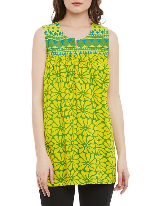 yellow printed cotton regular tunic - 13148699 - Very Small Image - 1